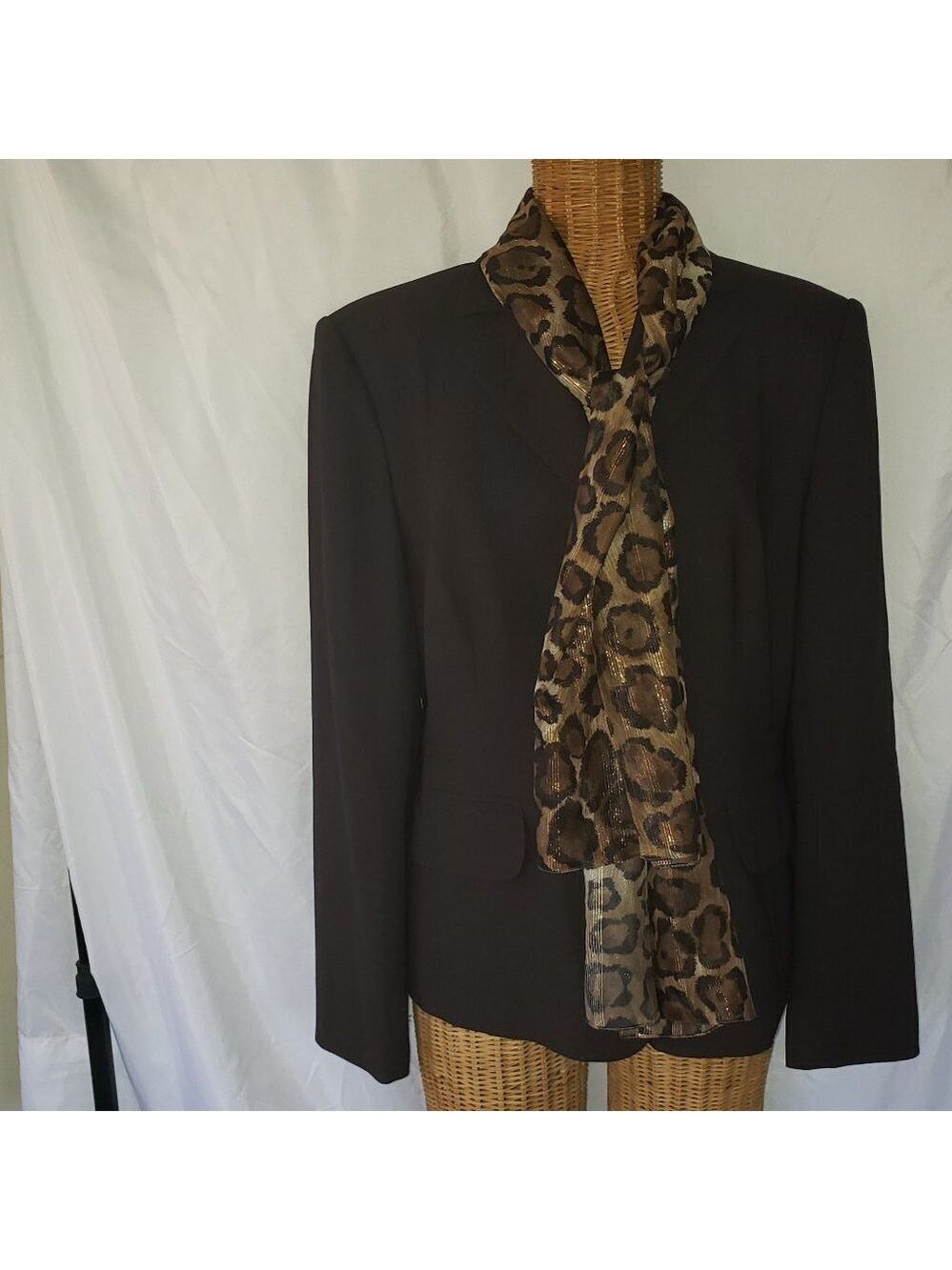 Ladies NYGARD Collection Brown Blazer w/Bonus FREE Leopard Scarf - 14